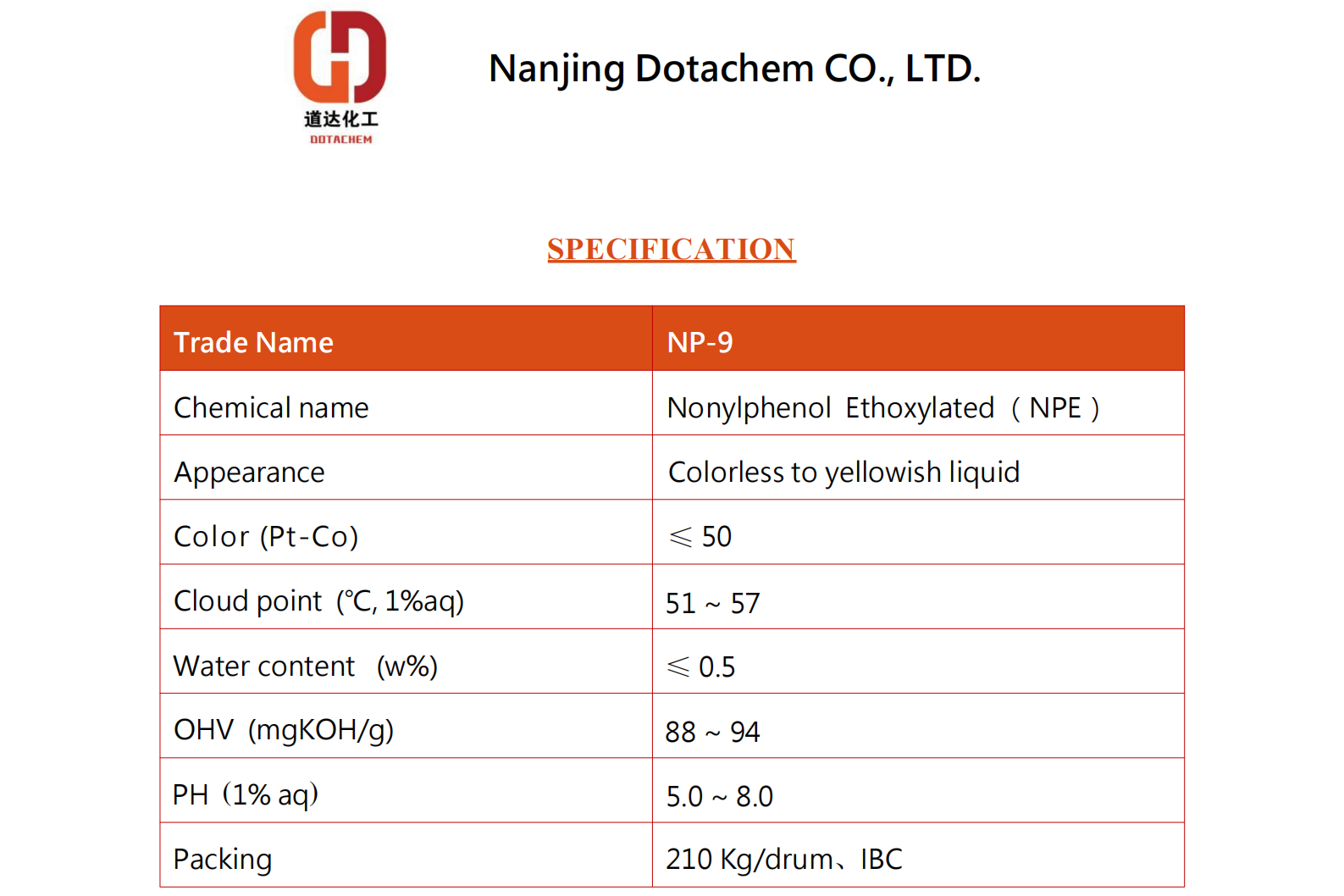 Nonylfenol Ethoxylated-9-TDS-Dotachem